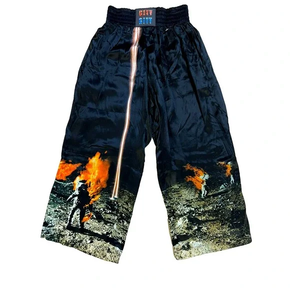 NWT Paco Rabanne City City Wide Leg Crop Pant Silky Black Flaming Astronauts XS - Picture 2 of 14